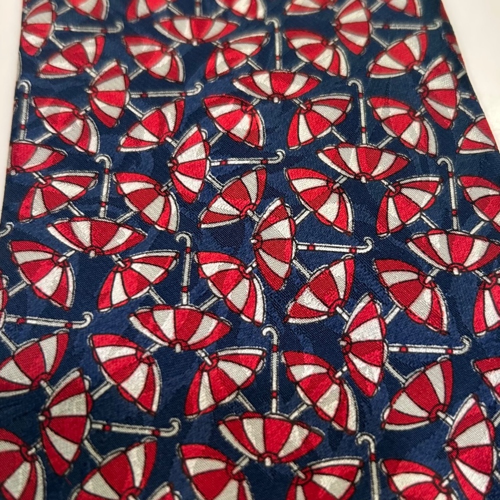 Men's Florenz 100% Silk Rainy Day Umbrellas Red White and Blue Necktie